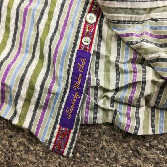 Robert Graham Shirt Paisley Flip Cuff Striped Silk Trim L/S Button Up Mens Large - Picture 3 of 11